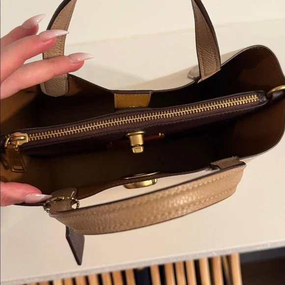 Coach Cream and Brown Leather Tote - Picture 5 of 8